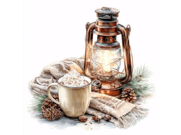 12 JPG Cozy Winter Coffee Lantern: A Versatile Illustration for Content Publishing