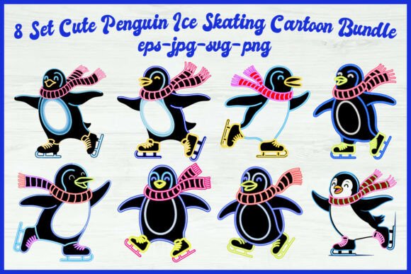 8 Cute Penguin Ice Skating Illustrations for Handmade Projects
