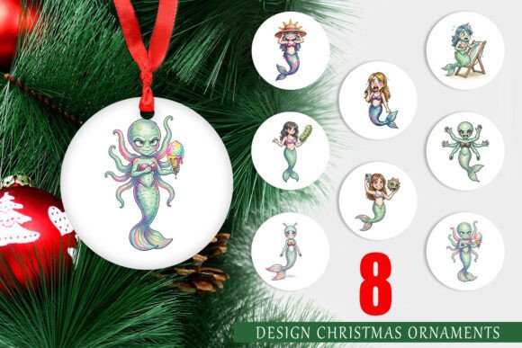 Alien Mermaid Watercolor PNG Ornament: A Unique Illustration for Creative Projects