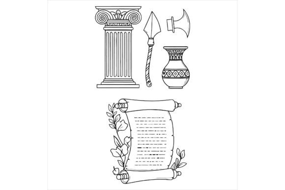 Ancient Greek Roman Antique Objects Illustrations for Content Publishing