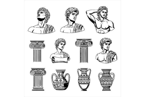 Ancient Greek Statues and Columns Illustrations: A Timeless Design Asset