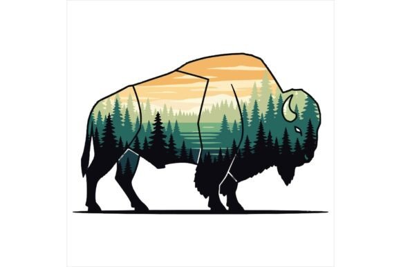Bison Silhouette with Forest Landscape: A Versatile Illustration for Content Creators