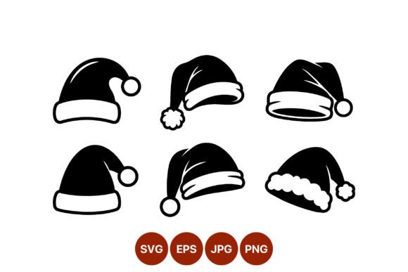 Black White Santa Hat Icons for Seasonal Illustrations