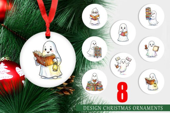 Bookish Ghost with Books Ornament PNG: A Nostalgic Illustration for Creative Projects