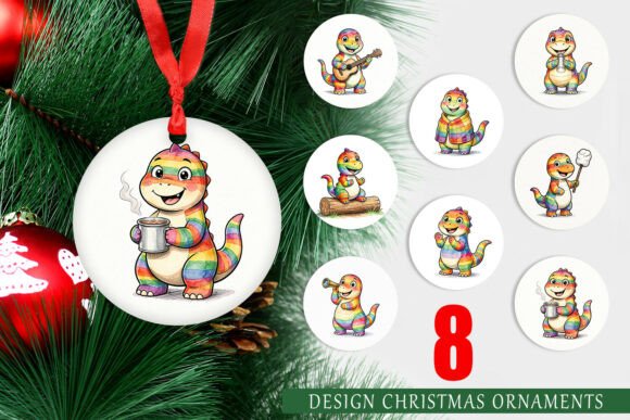 Campfire Dinosaur Watercolor Ornament: A Playful Graphic Design Asset for Content Creators