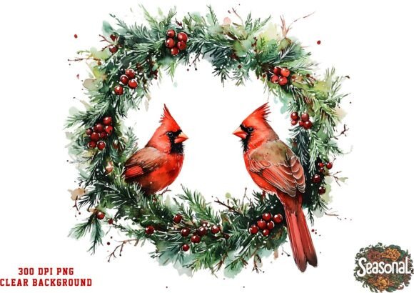 Cardinal Pinecone Wreath Clipart: A Festive Graphic Design Asset for Local Branding