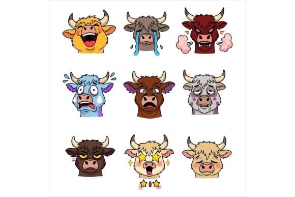 Cartoon Bull Faces Illustrations for Bold Branding and Packaging