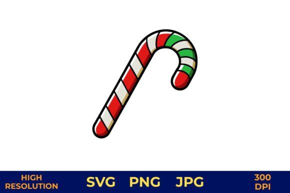 Classic Red and Green Striped Candy Cane Illustrations