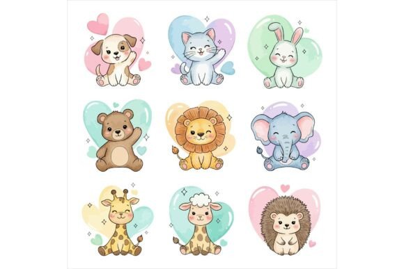 Cute Animal Friends with Heart Bundle: A Versatile Illustration for Branding