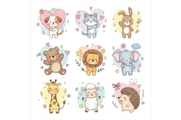 Cute Animal with Hearts and Flowers: A Versatile Illustration for Content Creators