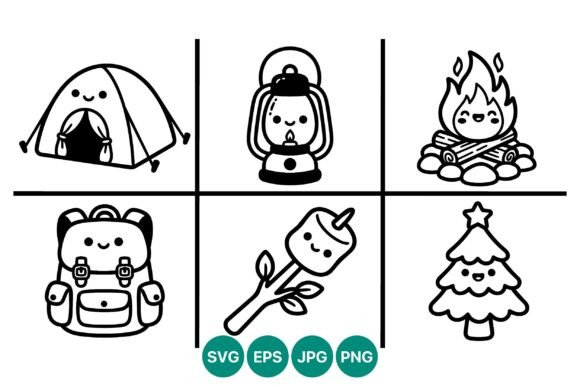 Cute Camping Tent Lantern Campfire Tree Illustrations for Content Creators
