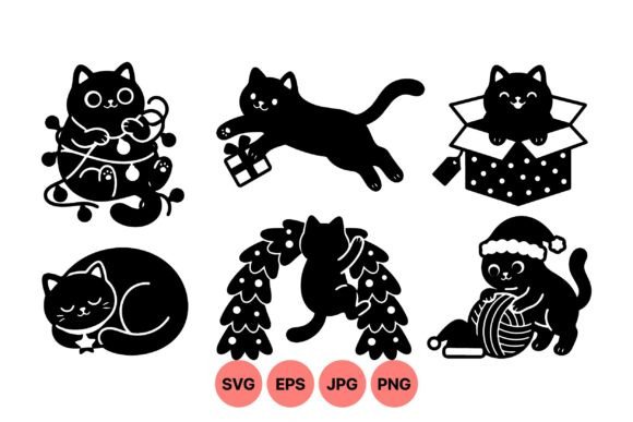Cute Cat Holiday Clipart Set: A Designer’s Take on Festive Illustrations