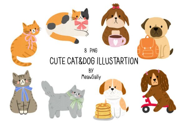 Cute Cats and Dogs Illustration Set: A Must-Have for Crafters