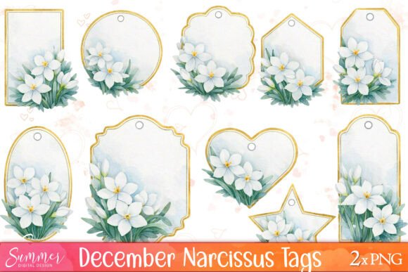 December Narcissus Winter Tags Clipart Review for Embroidery Projects