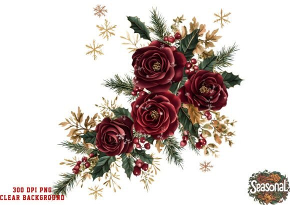 Festive Burgundy Floral Bouquet PNG Review: A Versatile Illustration for Branding and Marketing