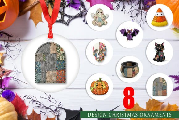 Halloween Patchwork Folk Art Ornament: A Festive Illustration for Digital Sellers