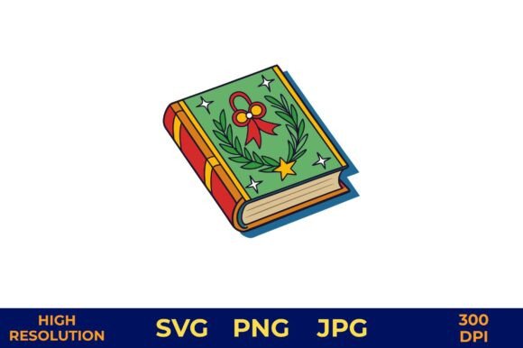 Holiday Book with Green Leaves and Stars: A Versatile Illustration for Seasonal Design Projects