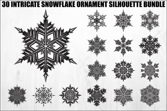 Intricate Snowflake Ornament Bundle: A Festive Graphic Design Asset for Local Branding