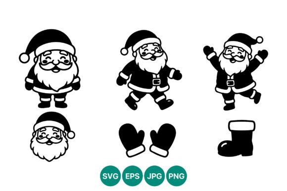 Merry Santa Claus Black White Vector Set for Illustrations