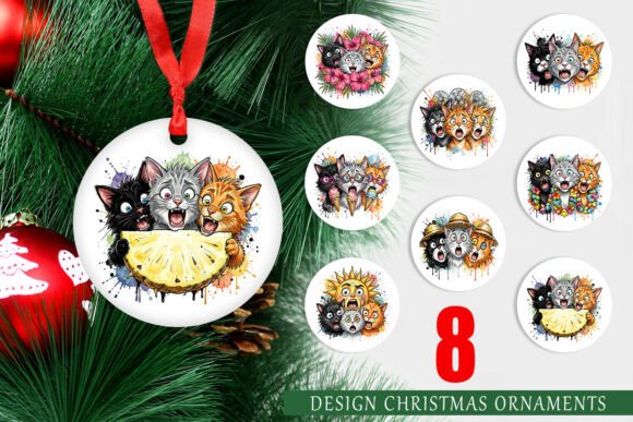 Panic Tropical Cat Watercolor Ornament: A Versatile Illustration for Creative Publishing