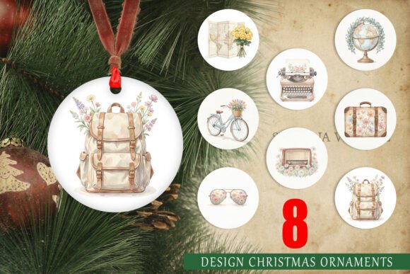 Pastel Watercolor Travel Gear Ornament: A Delicate Illustration for Branding and Packaging