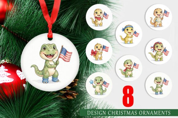 Patriotic Spotted Dinosaur Ornament Illustration for Small Business Branding
