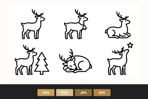 Reindeer Black White Outline Icons: A Versatile Graphic Design Asset for Modern Illustrations