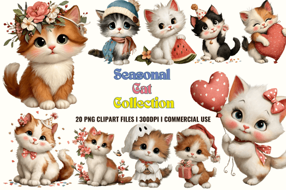Seasonal Cat Collection: A Versatile Illustration for Creative Branding