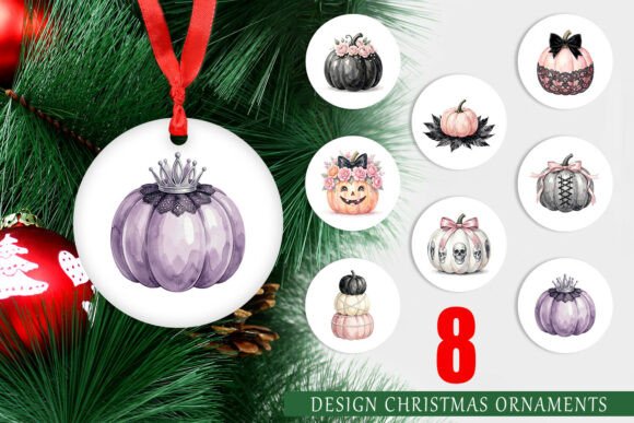 Soft Goth Watercolor Pumpkin Ornament for Branding and Packaging