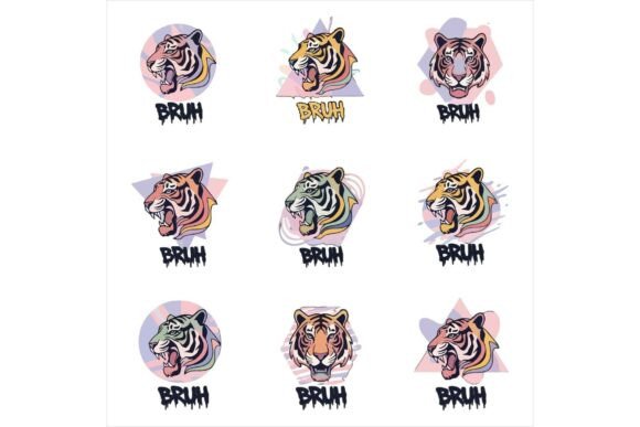 Vibrant Graffiti Tiger Heads with BRUH: A Bold Graphic Design Asset for Creative Sellers