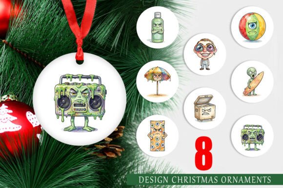 Watercolor Alien Beach Gear Ornament: A Unique Illustration for Creative Sellers