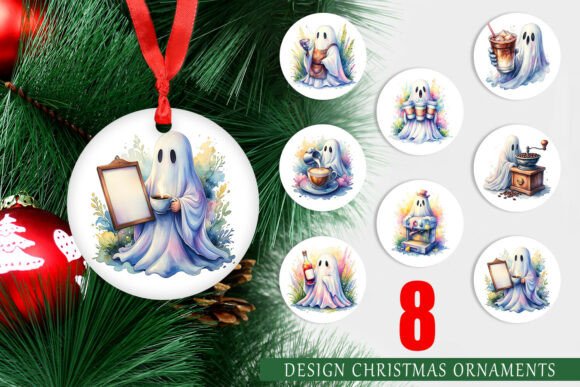 Watercolor Barista Ghost Ornament PNG Review for Real Embroidery Projects