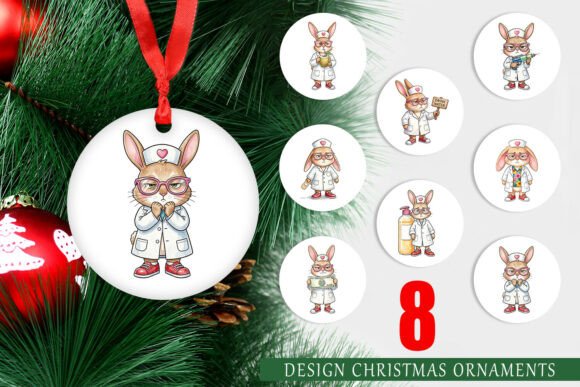 Watercolor Bunny Nurse Ornament PNG for Creative Illustrations