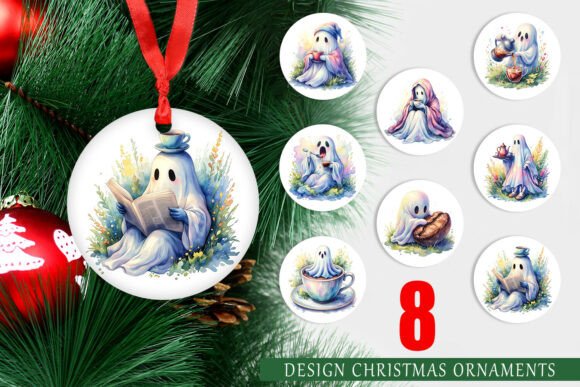 Watercolor Coffee Ghost Ornament PNG: A Festive Illustration for Local Branding