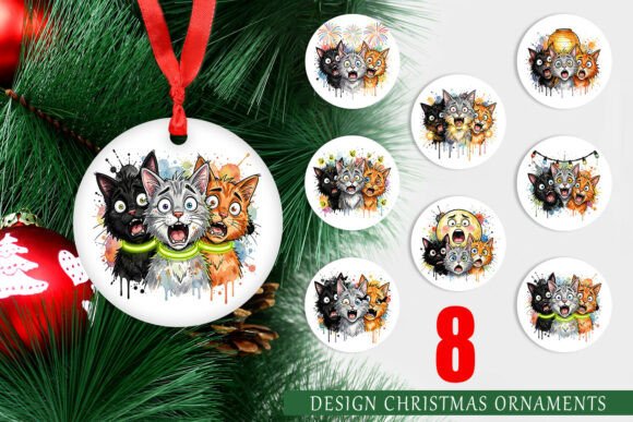 Watercolor Summer Panic Cat Ornament PNG: A Fresh Illustration for Crafters
