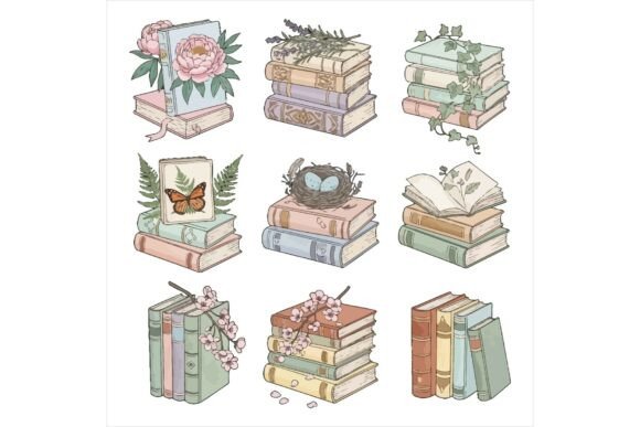 Whimsical Stacked Books with Floral: A Versatile Illustration for Creative Publishing