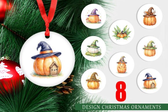 Woodland Witch Hat Pumpkin Ornament PNG for Brand Illustrations